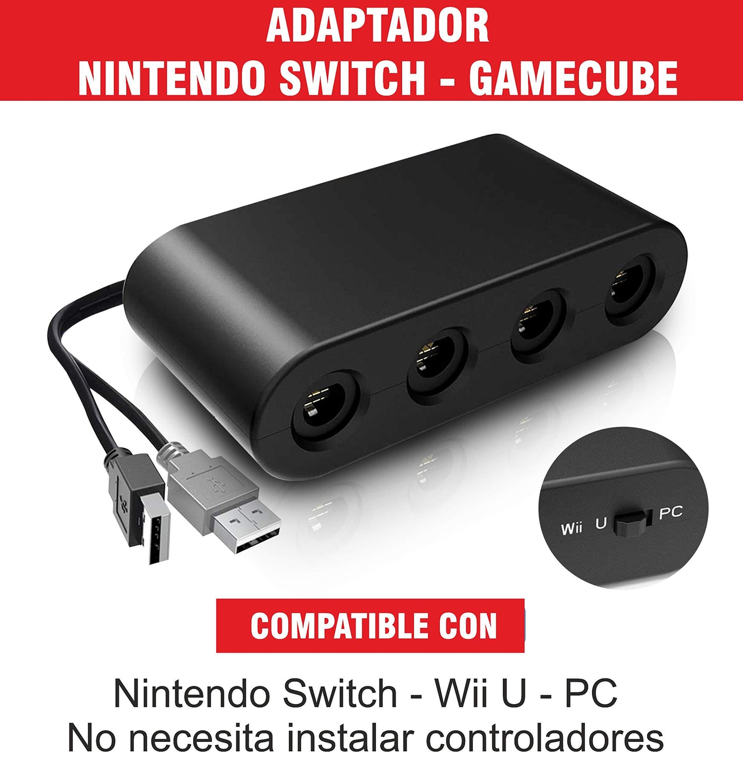 Adaptador de Controles TTX TECH de Game Cube para Wii U y Switch 4 puertos